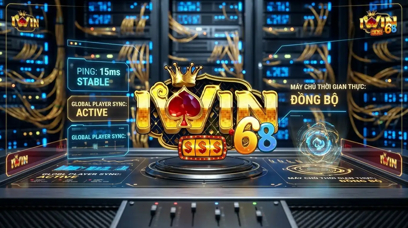 Bảng điều khiển hệ thống giám sát máy chủ đồng bộ thời gian thực IWIN hiển thị Ping 15ms và 60 FPS.